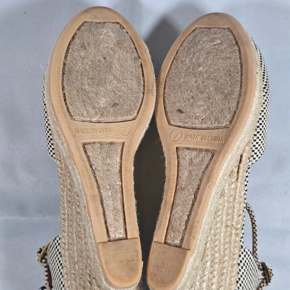 Talbots Lyndsay D'Orsay Cotton Espadrille Wedges Womens 7‎ Colorful Pom Pom